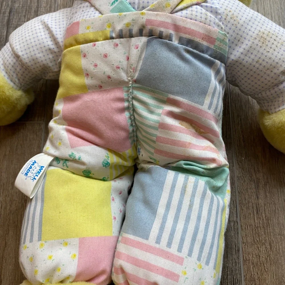 Vintage Well-Made Toy Corp Yellow Duckling Plush‎ Patchwork Overalls Hat Easter